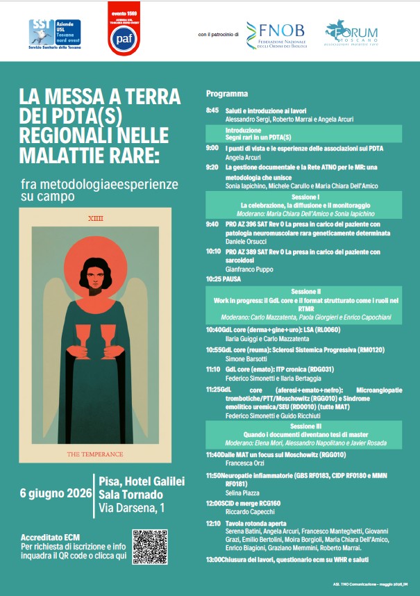 Clicca per accedere all'articolo Convegno "LA MESSA A TERRA DEI PDTA(S) REGIONALI NELLE MALATTIE RARE: fra metodologia e esperienze sul campo"