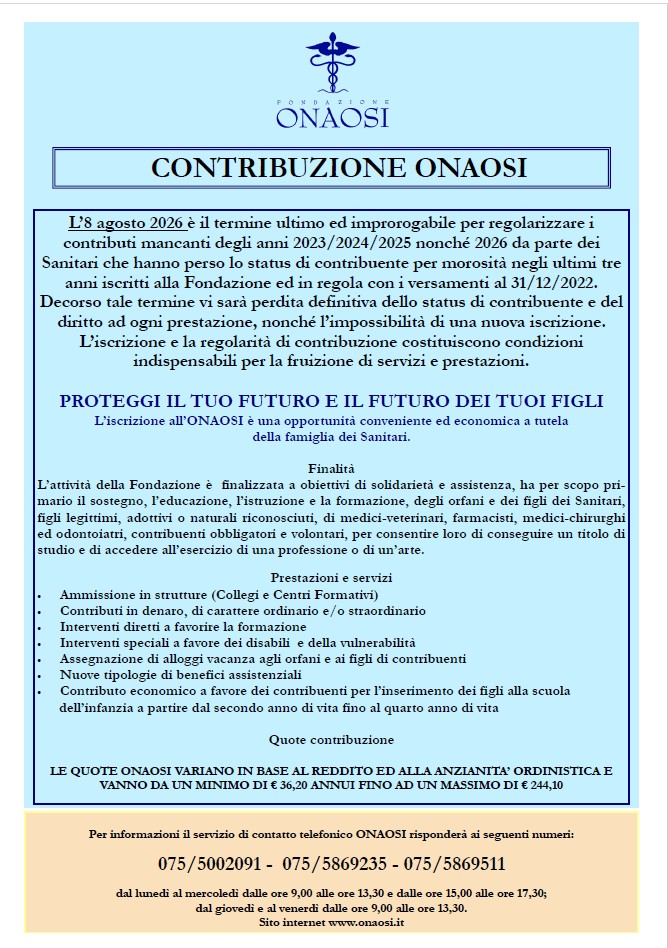 Clicca per accedere all'articolo Contribuzione volontaria ONAOSI anno 2026 - Scadenza 31/03/2026.